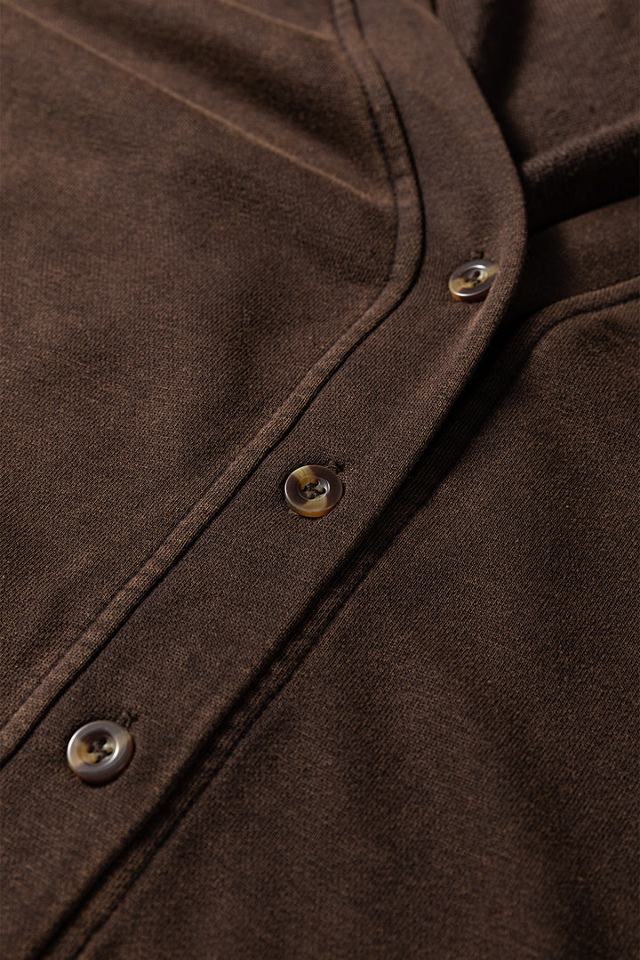 Coffee Button Front V Neck Casual Cardigan