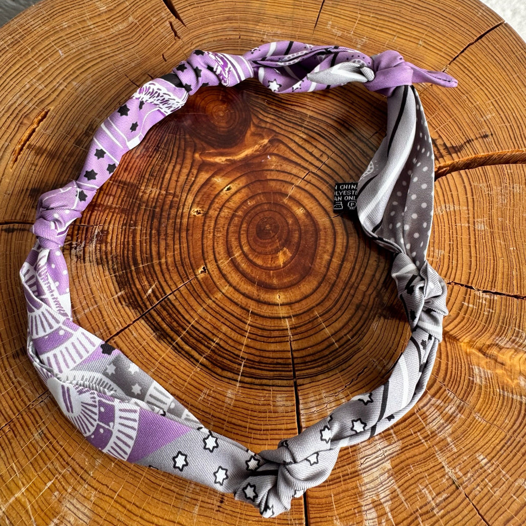 GEMELLI | KNOTTED BANDANA SCARF NECKLACE - PURPLE & GRAY