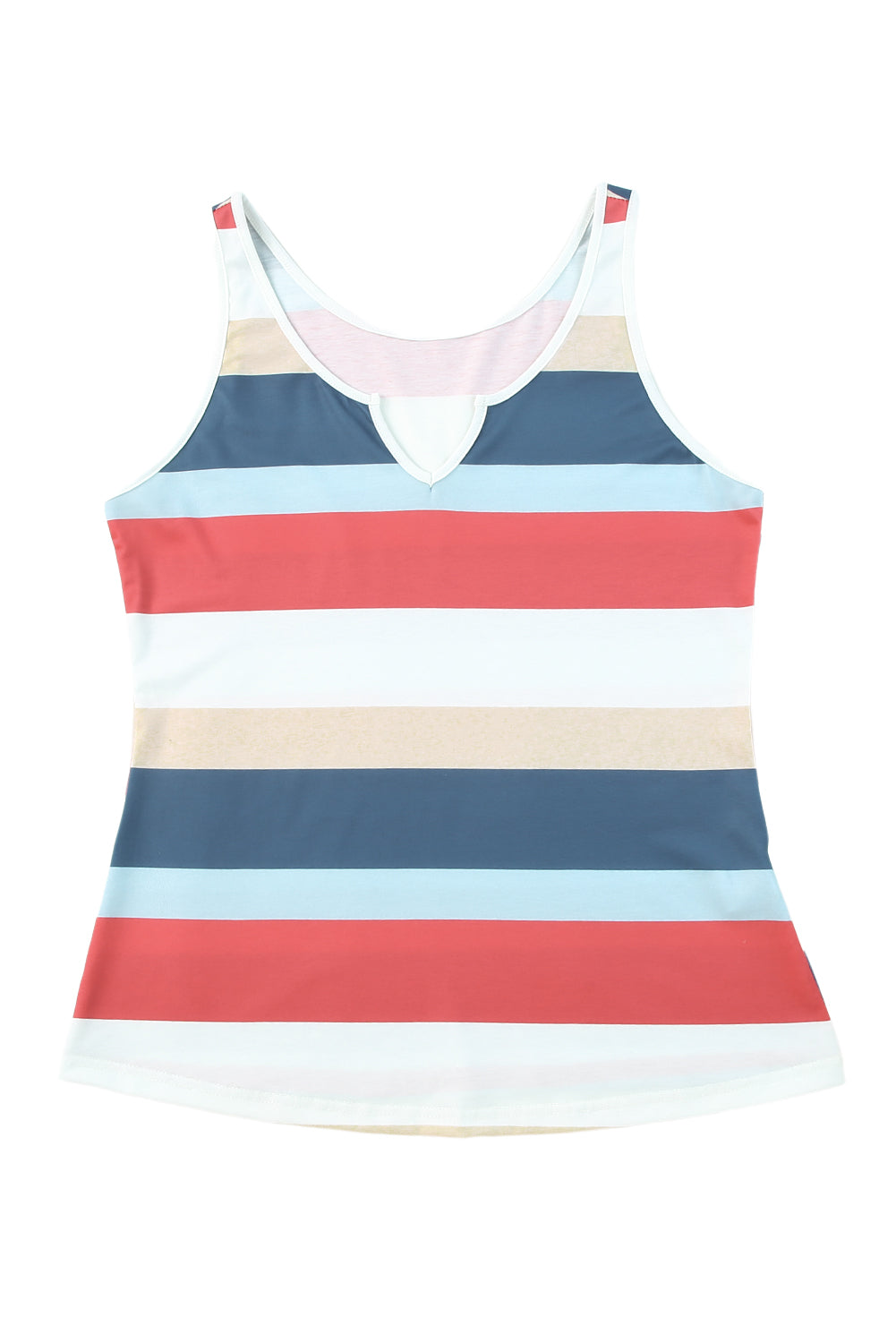 Multicolor Striped Color Block Notched Neck Tank Top