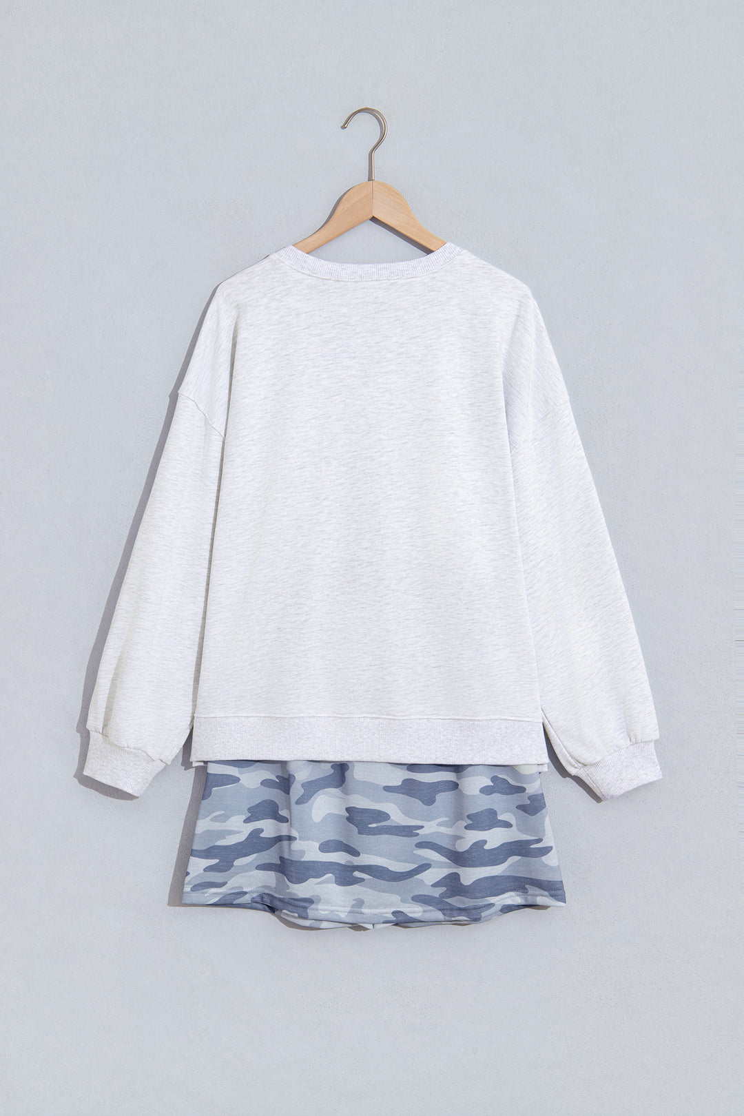 Gray Camo Letter Print Lounge Long Sleeve Top Skort 2pcs Set