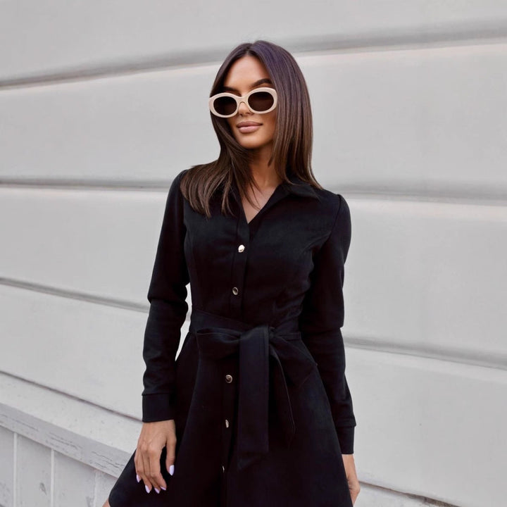 Loose Linen Lace-Up Long-Sleeve Mini Dress – 3 Colors, S–2XL