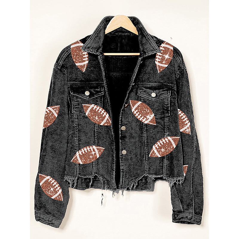 Cropped Corduroy Jacket with Button Front &amp; Raw Hem