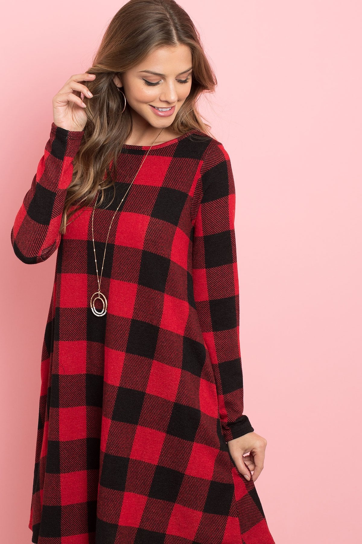 Long Sleeves Plaid Midi