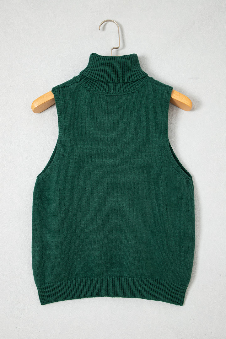 Evergreen High Neck Sleeveless Embroidered Knit Sweater Vest