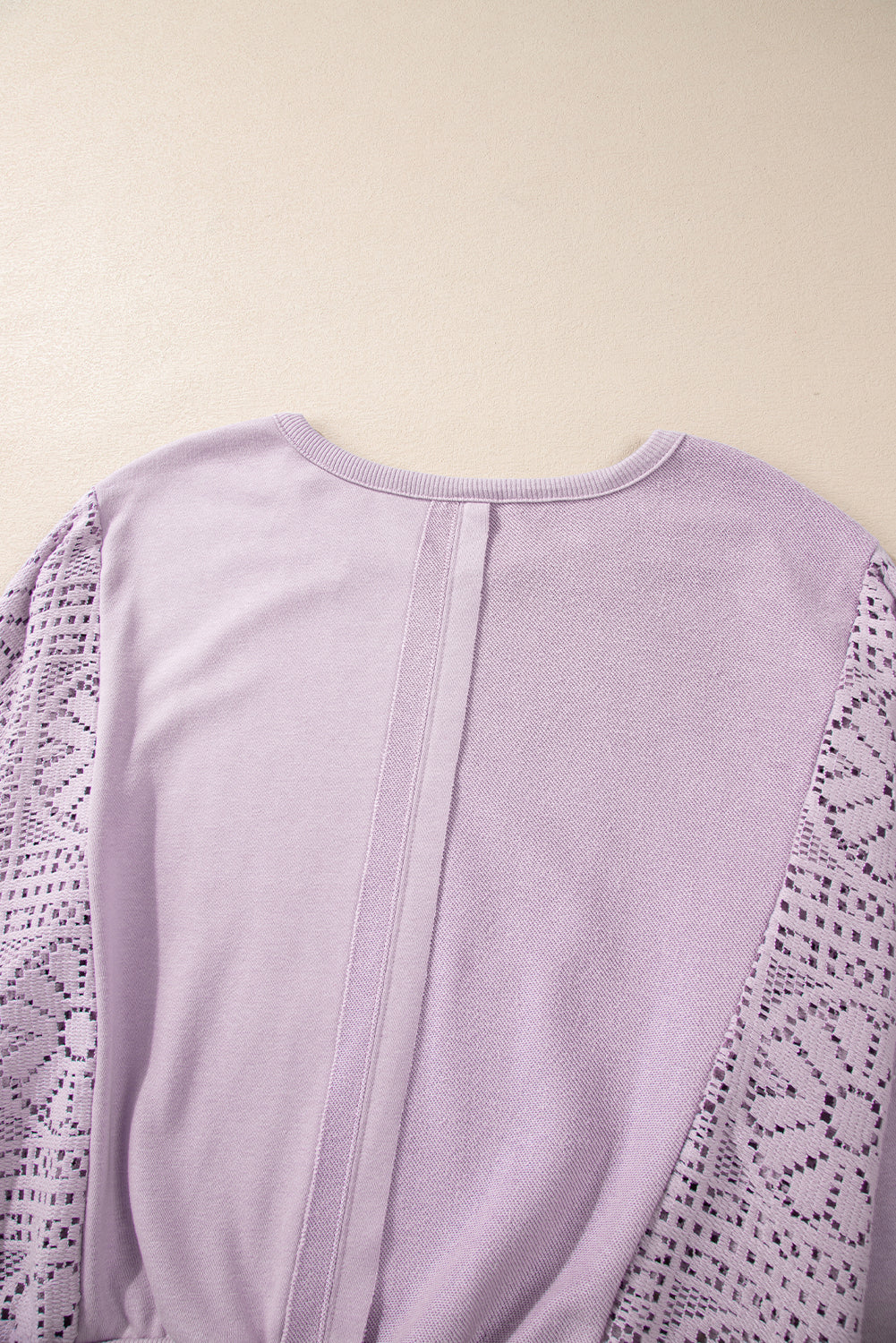 Orchid Petal Knit Crochet Exposed Seam Ribbed Trim Sweatshirt