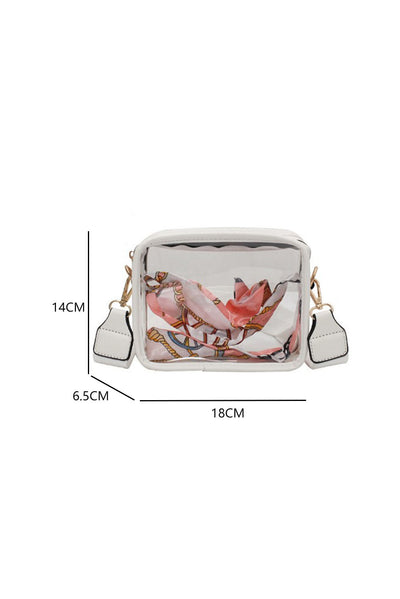 White Clear PVC Leather Strap Crossbody Bag