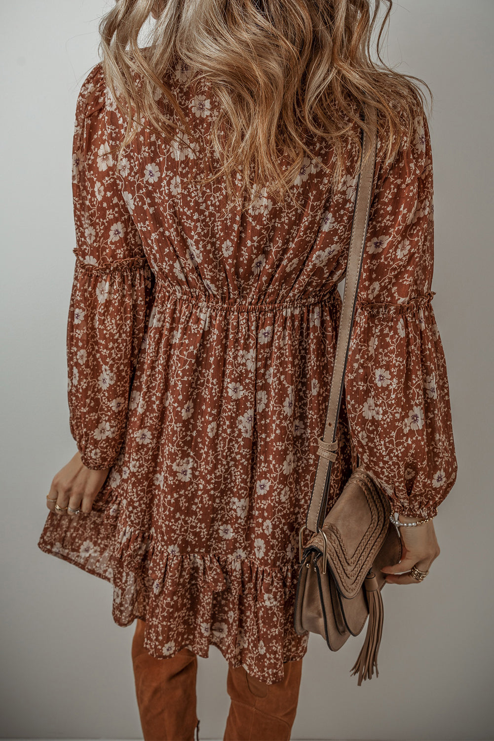 Ashley Boho Floral Puff Sleeve Mini Dress