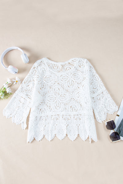 Oatmeal Bohemian Macrame Lace Crochet Half Sleeve Blouse