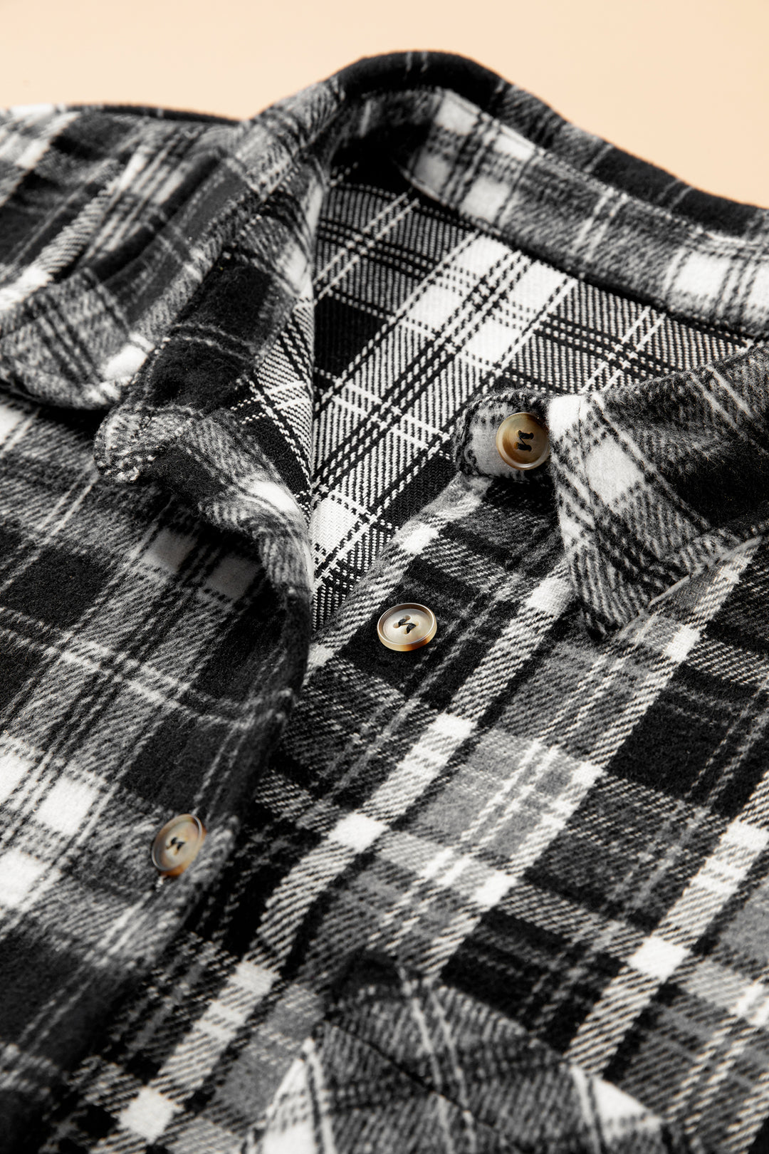 Black Plaid Long Sleeve V Neck Shift Plus Size Shirt Jacket