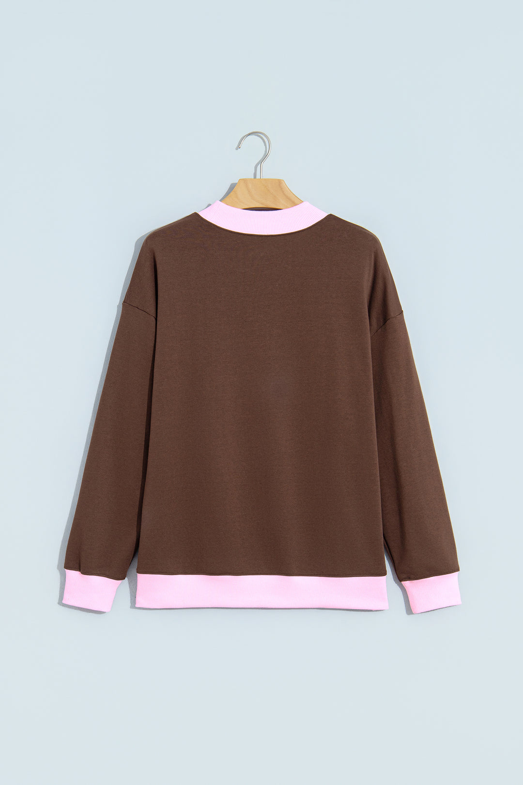 Pink Colorblock Trim Crewneck Long Sleeve Pullover Sweatshirt