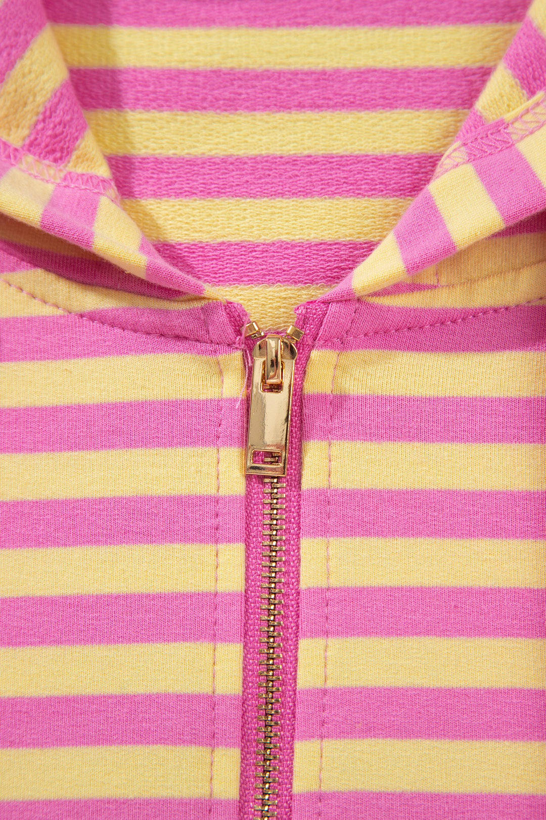 Rose Red Striped Long Sleeve Zip-Up Hoodie Drawstring Elastic Waist 2pcs Short Set