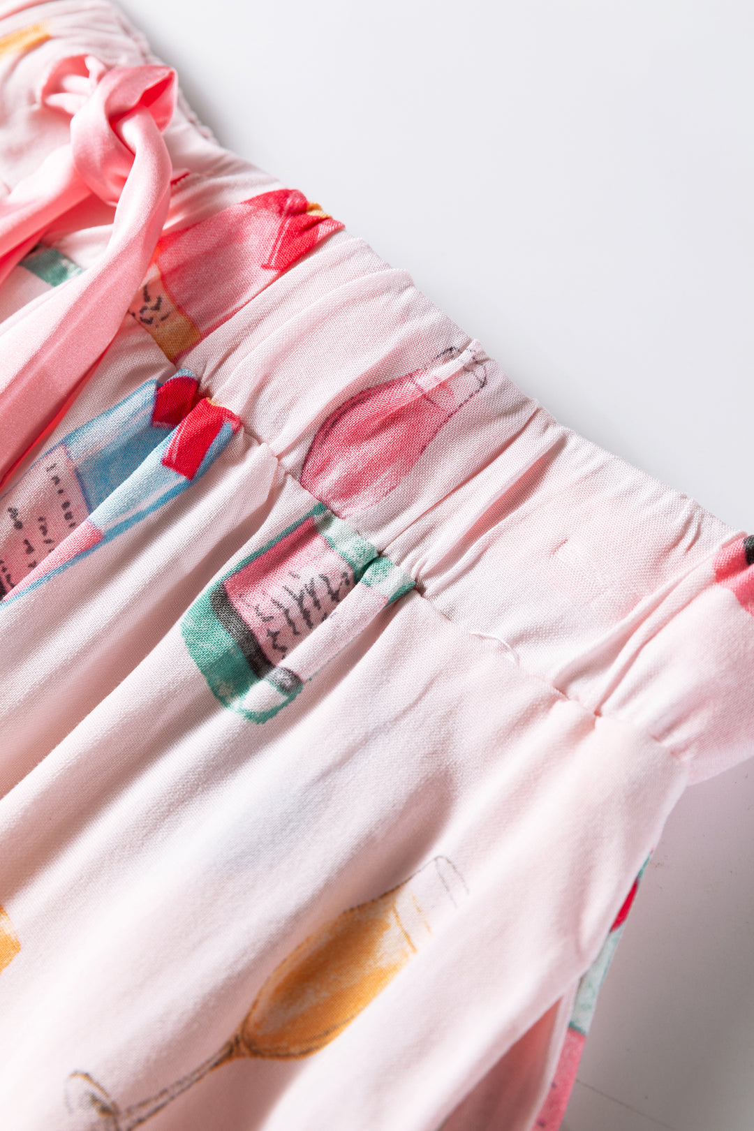 White Christmas Wine Glass Print Bow Knot Two Piece Pajama Set