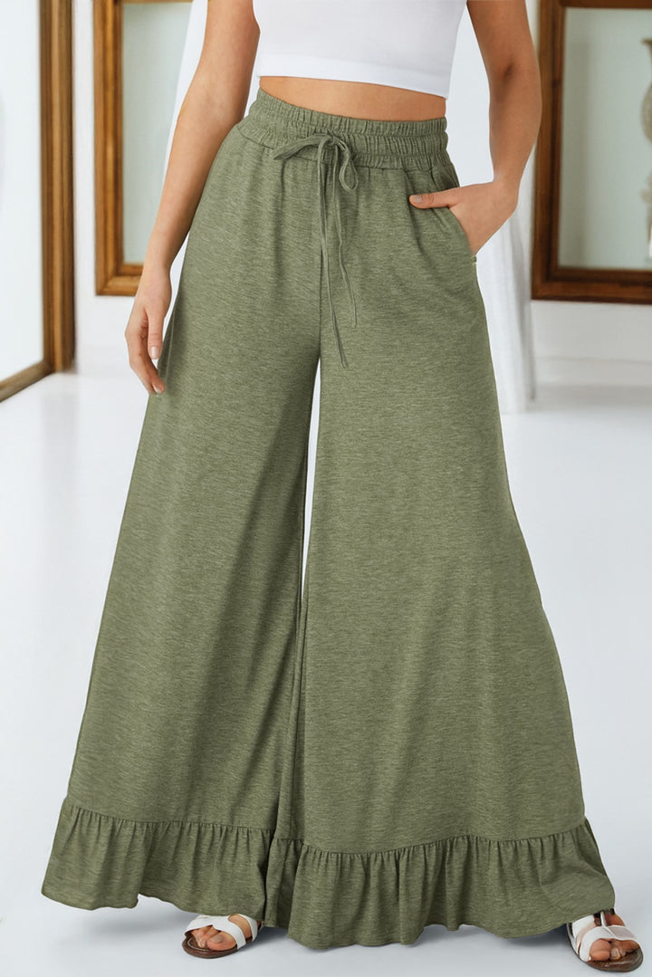 DUNE Ruffled Wide Leg Pull On High Waist Pants with Pockets
