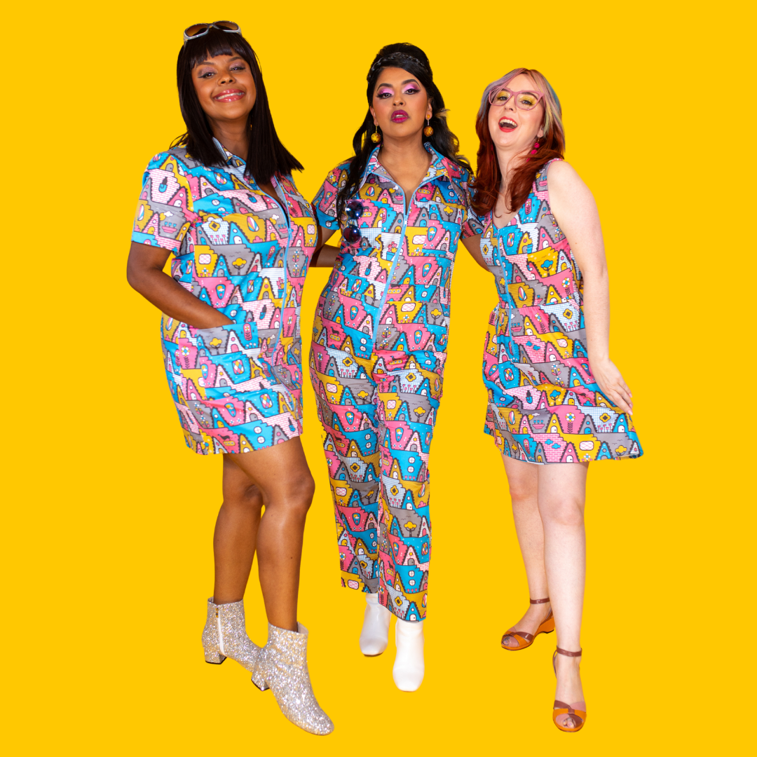 8-Bit A-Frames Fit & Flare Dress in Pretty Pastel