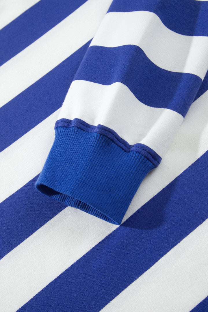 Blue Stripe Colorblock Mock Neck Relaxed Sweatshirt