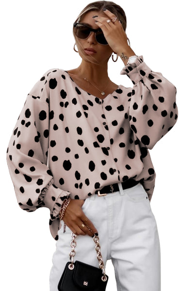 Pink Button Frill Cuffs Oversize Puff Sleeve Blouse