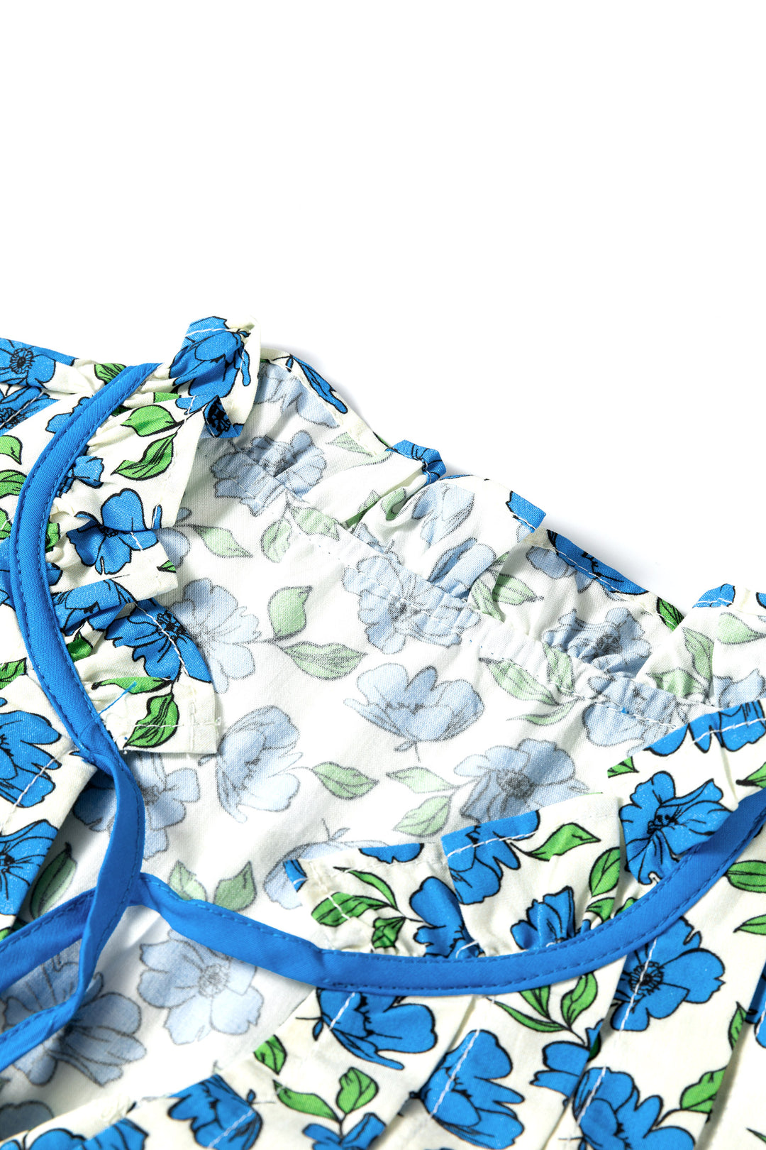 Sky Blue Tiered Flutter Sleeve Pleated Flower Blouse