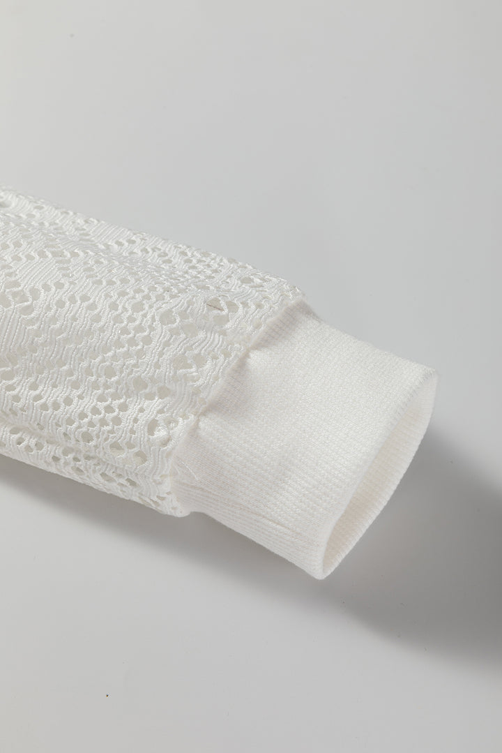 Black Stripe Textured Knit Contrast Hollowed Lace Patchwork Long Sleeve Top