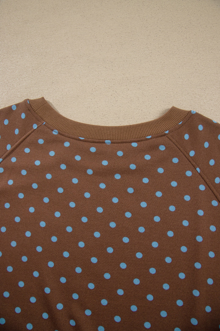 Brown Polka Dot Round Neck Long Sleeve Plus Size Set