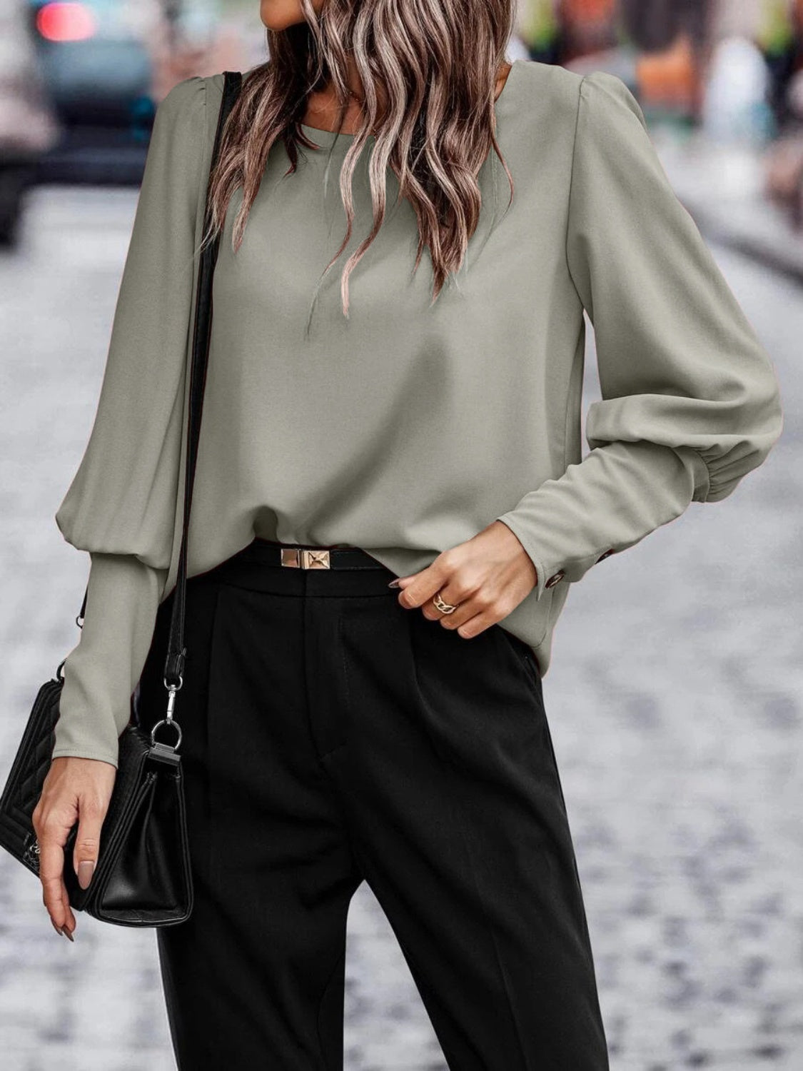 Round Neck Long Sleeve Blouse