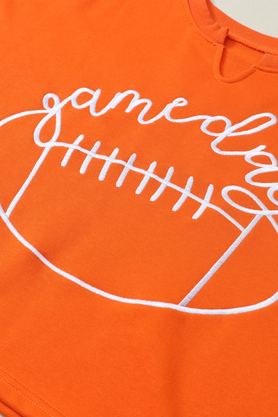 Orange Game Day Lettering Rugby Football Notched Neck Sweatshirt