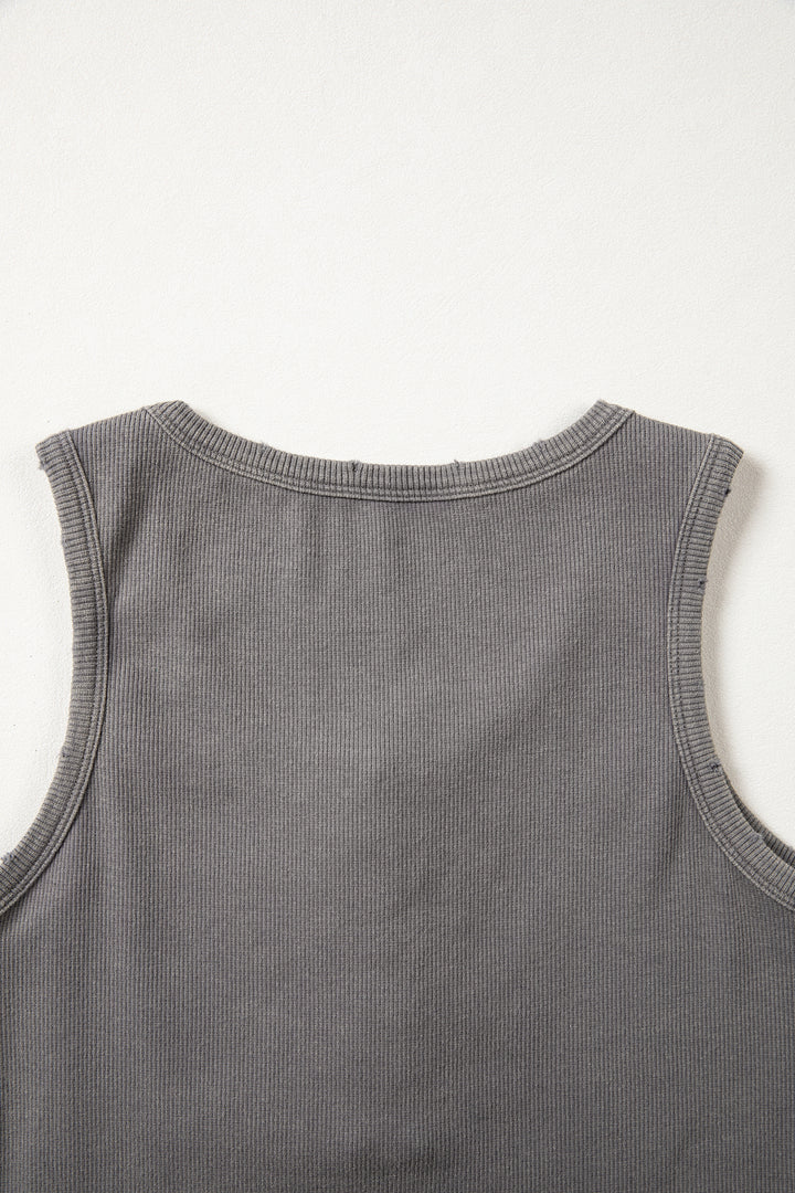 Bright Pink Vintage Distressed Ribbed Mineral Wash Tank Top