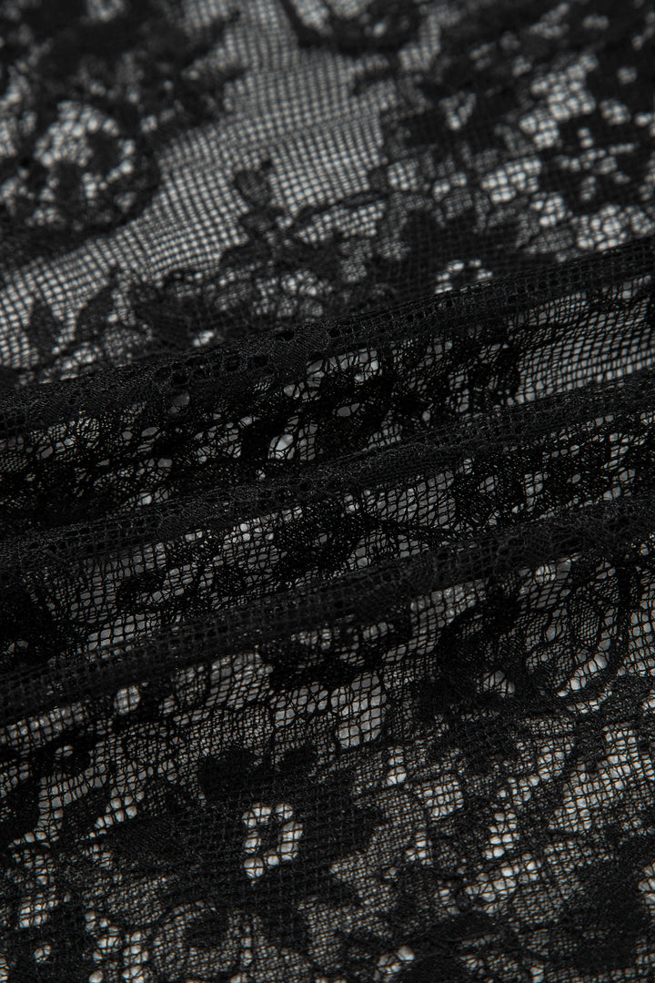 Black Asymmetric Polka Dot Print Sheer Lace Patchwork Maxi Skirt