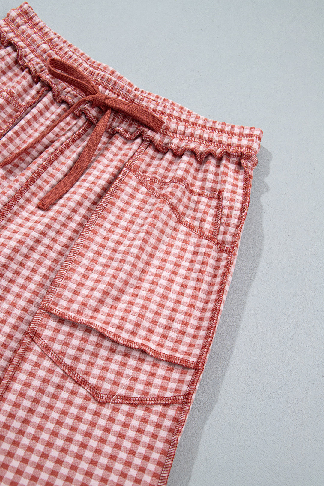 Green Plaid Contrast Trim Drawstring Elastic Waist Shift Pants