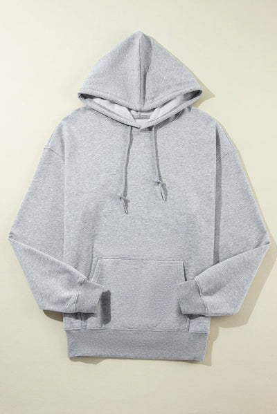 Light Grey Fleece Lined Kangaroo Pocket Drawstring Chunky Hoodie