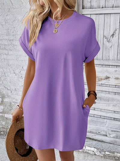 Round Neck Short Sleeve Mini Dress