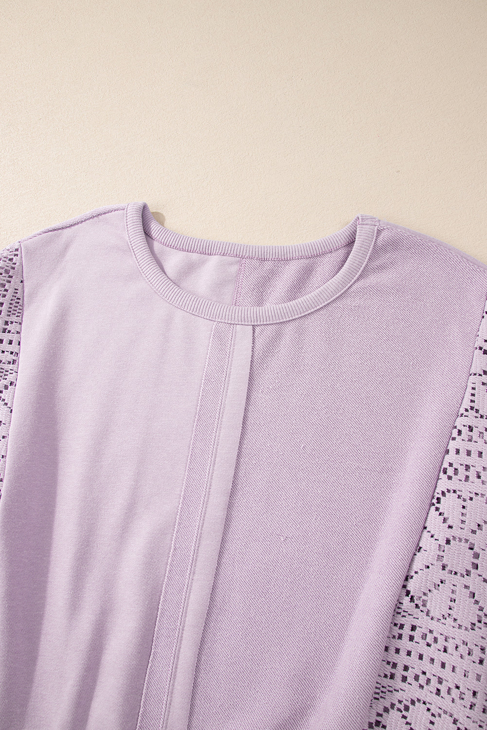 Orchid Petal Knit Crochet Exposed Seam Ribbed Trim Sweatshirt