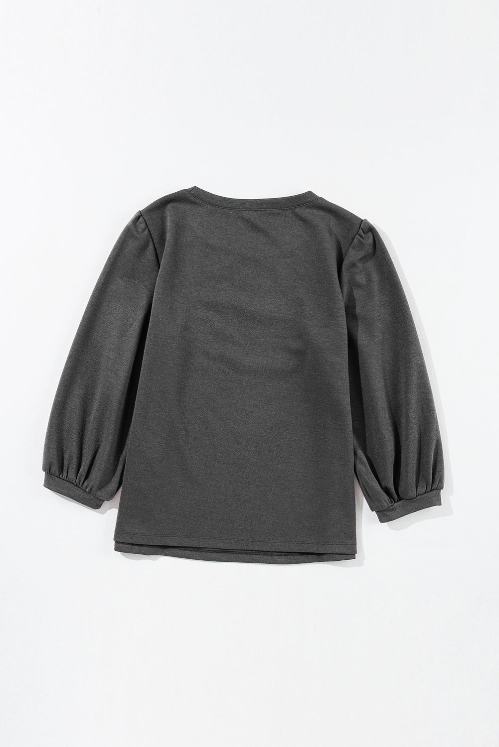 Medium Grey Solid Color 3/4 Sleeve Round Neck Blouse