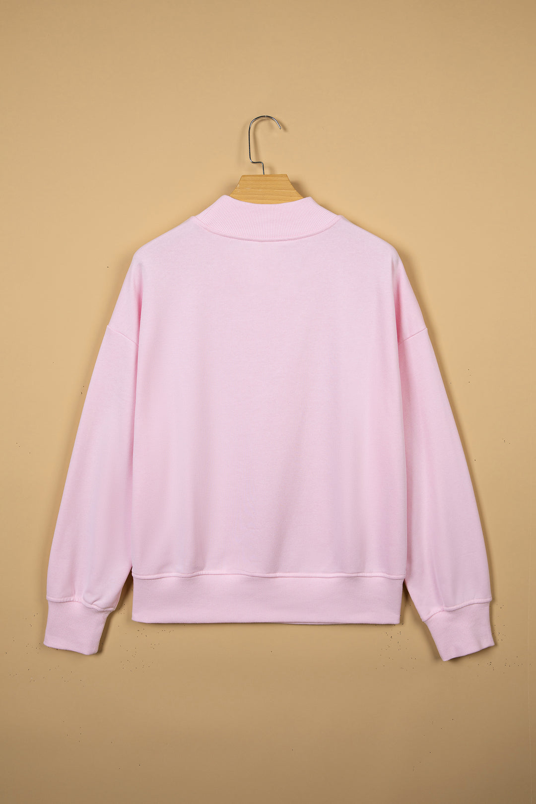 Pink Stay Salty Embroidered Long Sleeve Stand Neck Shift Pullover Sweatshirt
