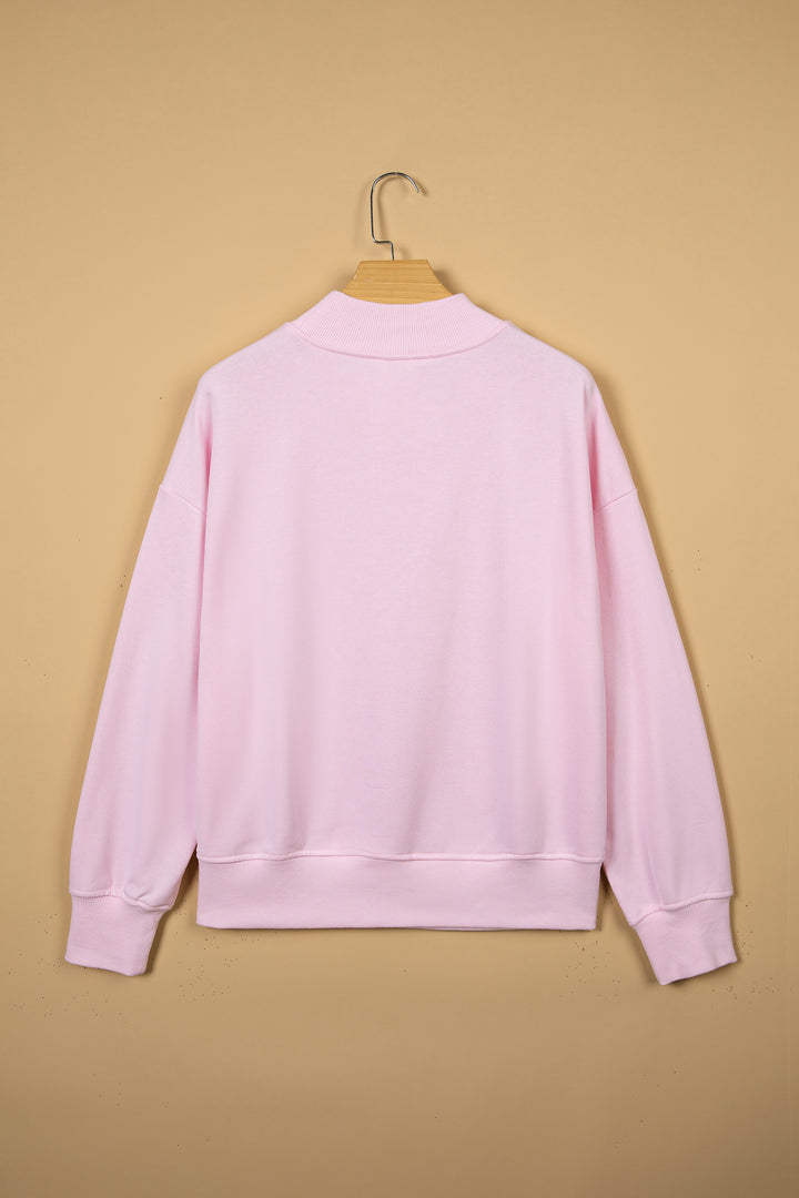 Pink Stay Salty Embroidered Long Sleeve Stand Neck Shift Pullover Sweatshirt