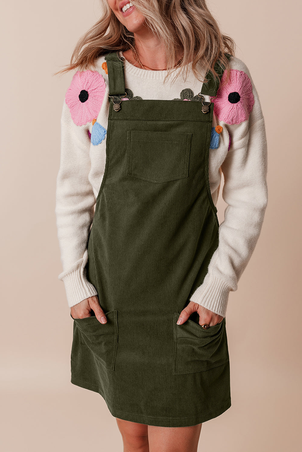 Alexis Front Pockets Corduroy Overall Dress.