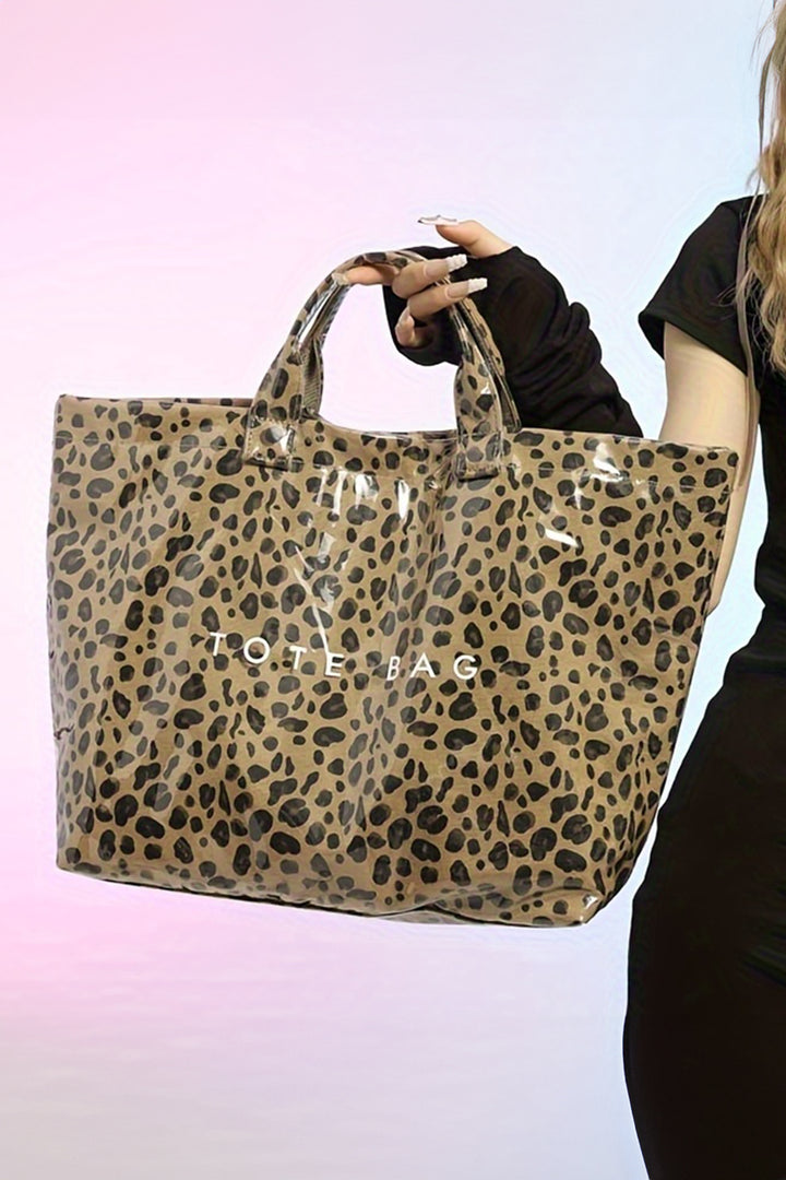 Rose Red Leopard PU Leather Water Proof Tote Bag