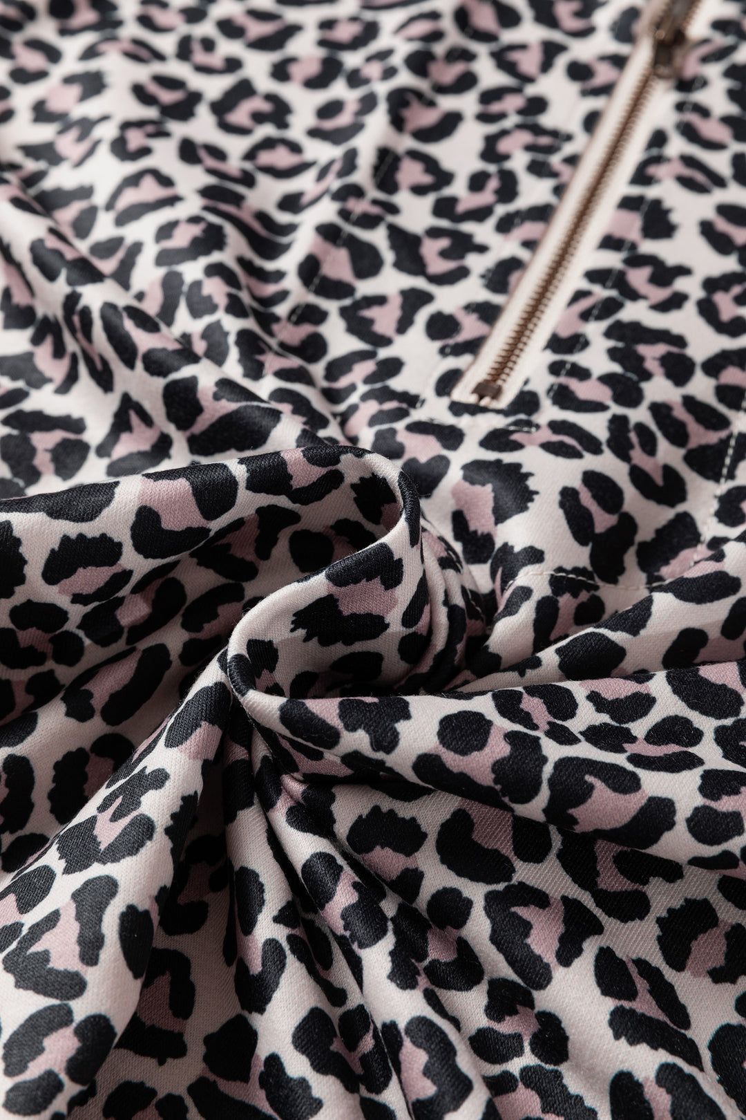 Khaki Leopard Print Half Zip up Blouse