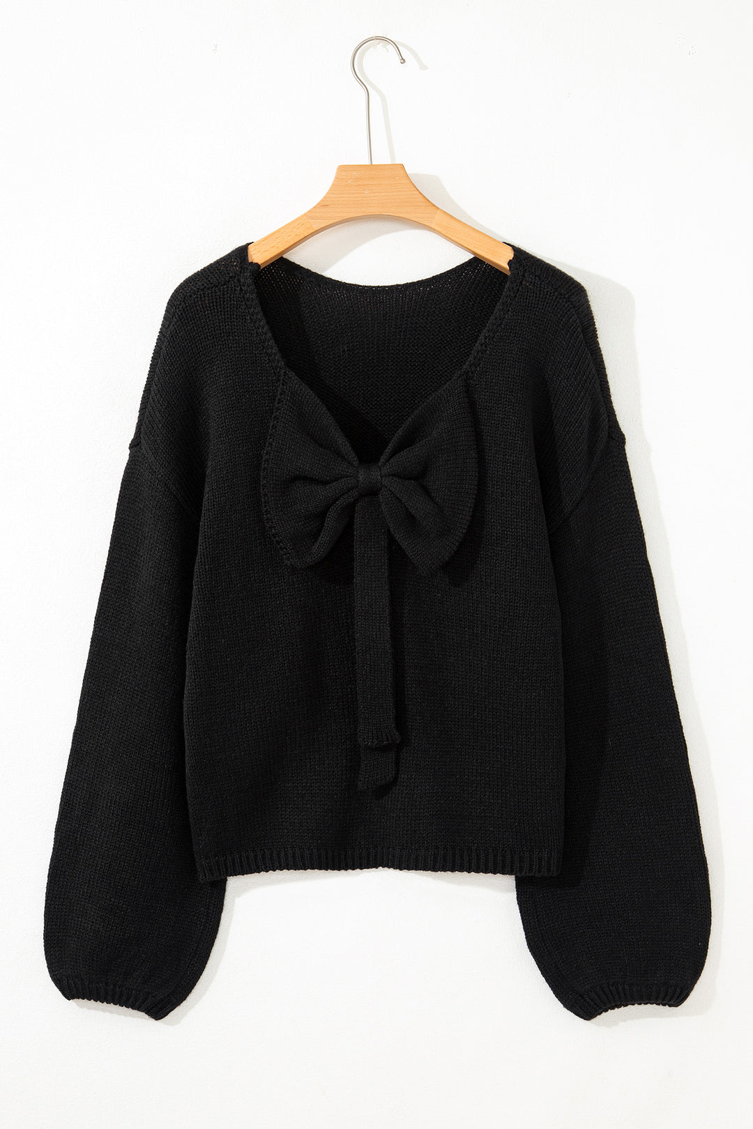 Black Festive Bow Backless Bubble Sleeve Sweater