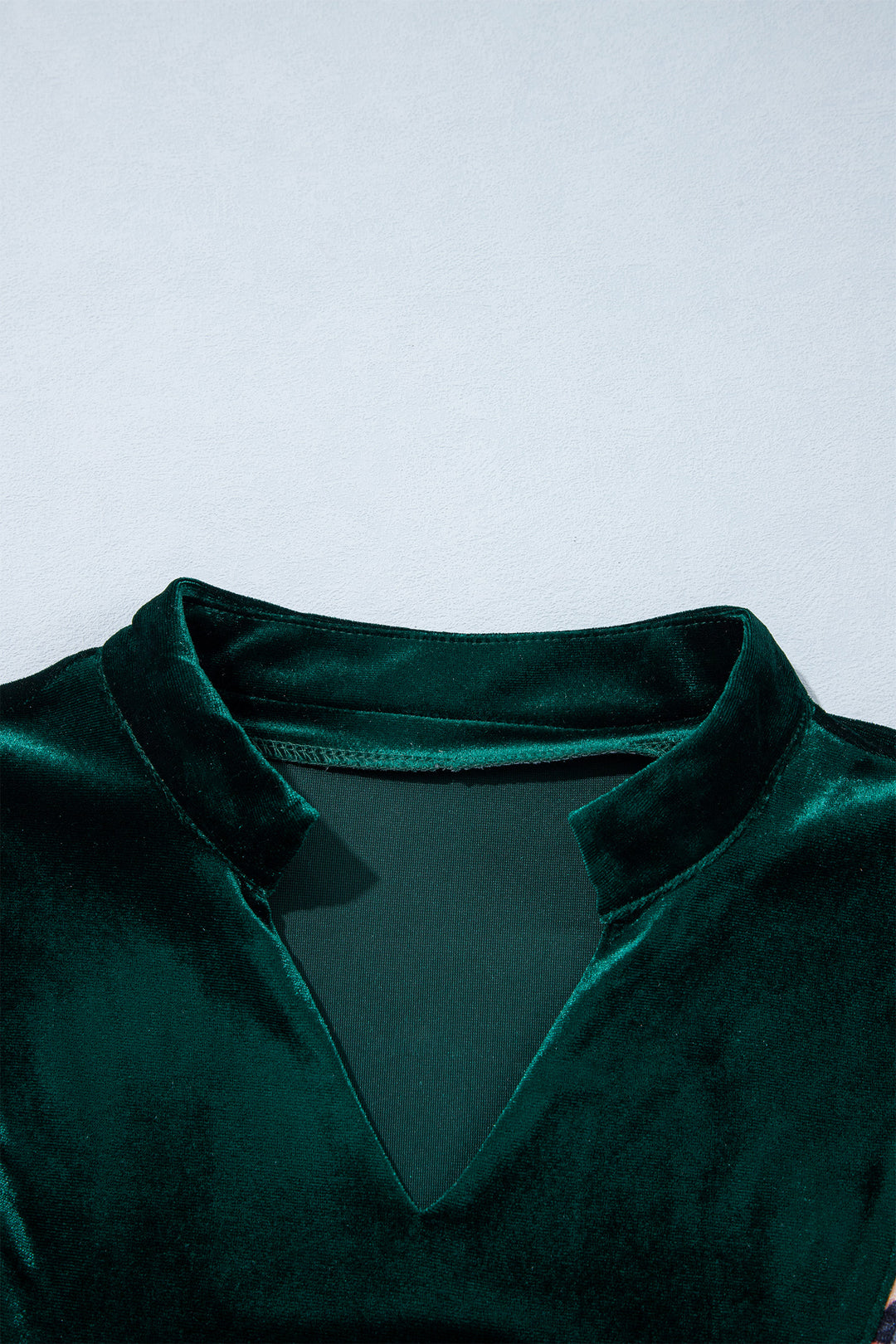 Blackish Green Leopard Trim Velvet Long Sleeve Shift Dress