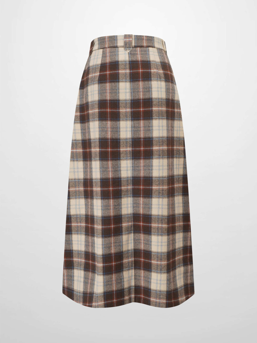 Plaid Button Down A-Line Skirt-Ivory/Tan/Brown