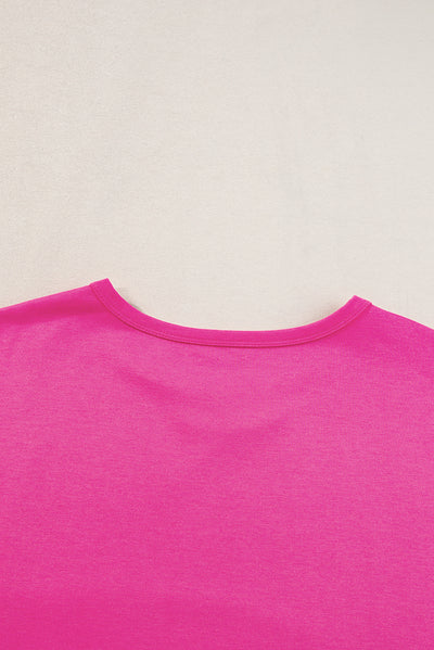 Bright Pink Patched Pocket Exposed Seam Oversize T-shirt