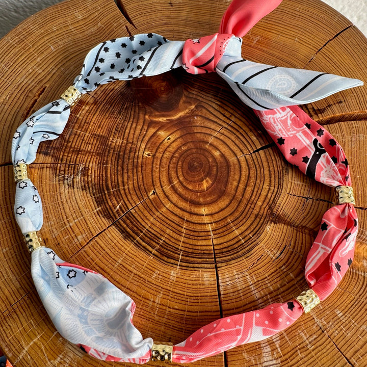 GEMELLI | BANDANA SCARF NECKLACE - SALMON & BABY BLUE