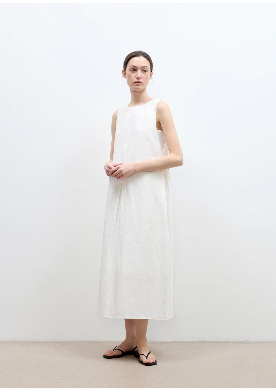 "Deyanuo" hemp three-dimensional hourglass sleeveless round neck loose slim dress for women-4