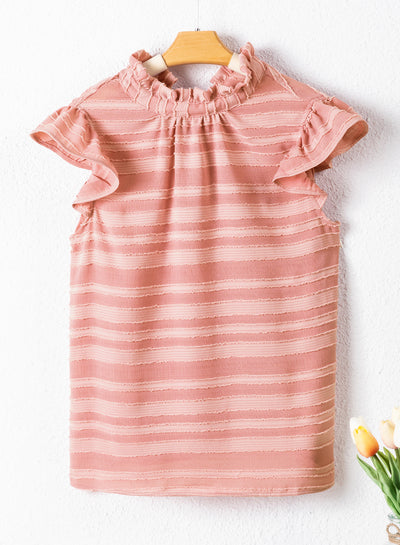 Coral Paradise Stripes Textured Ruffle Sleeve Blouse