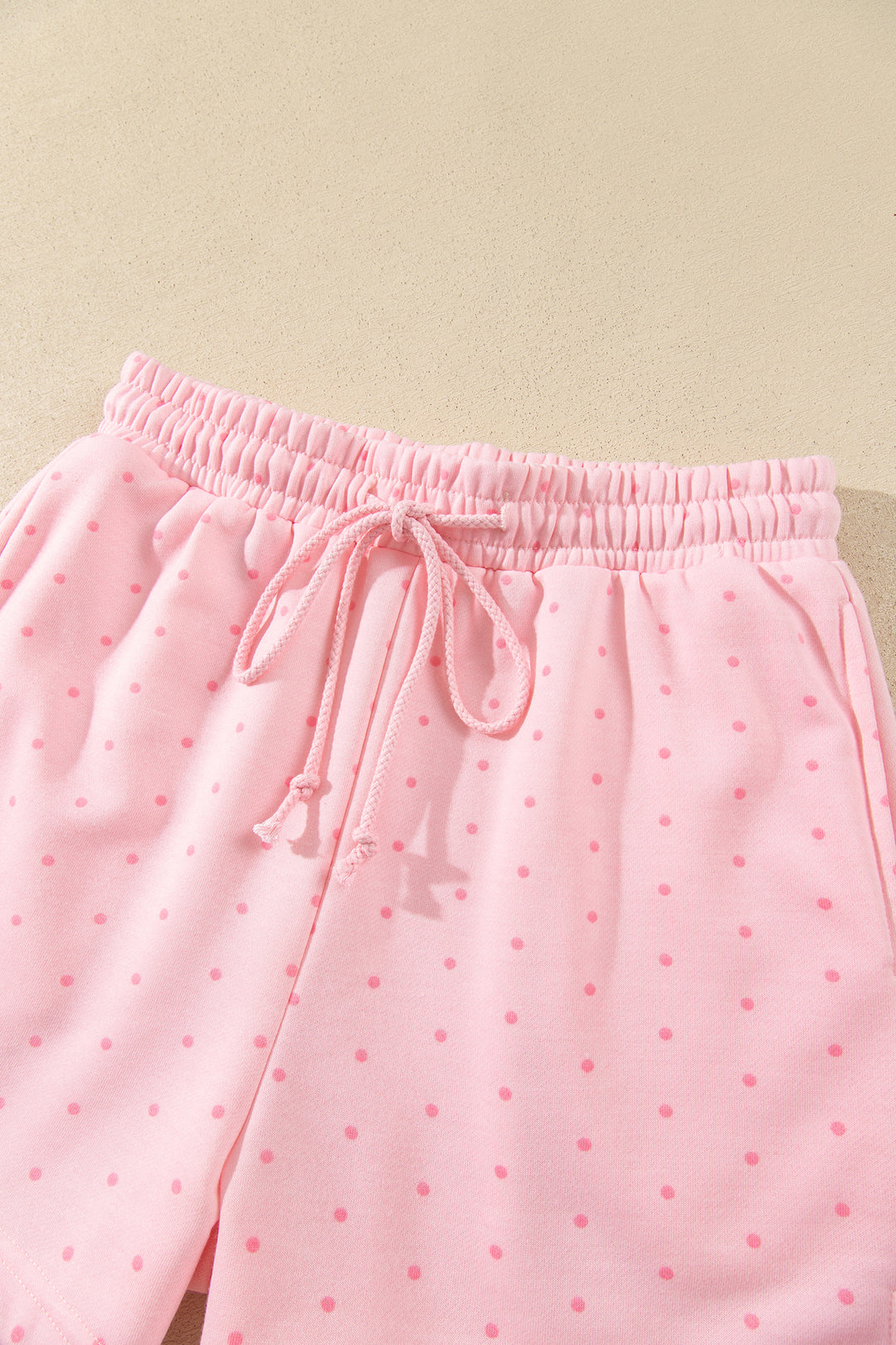 Pink Polka Dot Printed Oversized Hoodie Casual Shorts 2pcs Set
