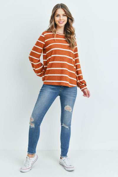 Striped Long Sleeved Round Neck Swing Top