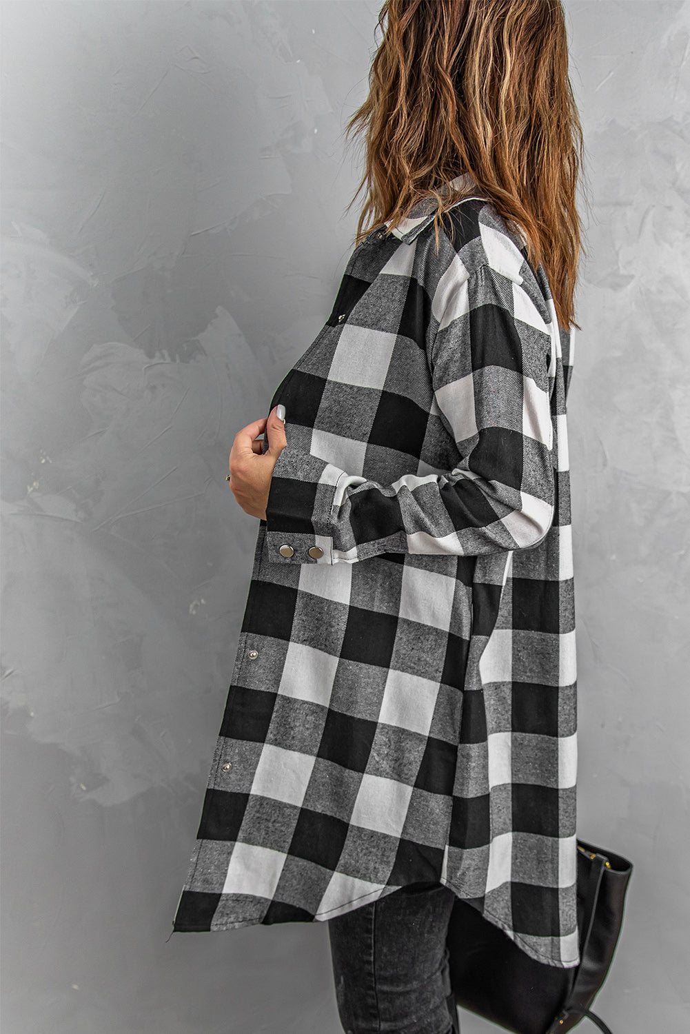 Green Turn-down Collar Plaid Shirt Coat