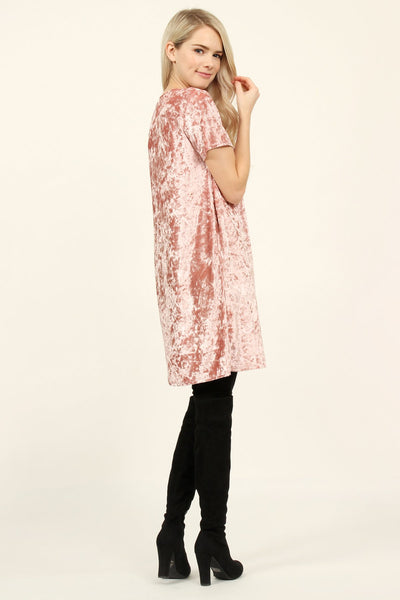 Short Sleeve Crushed Velvet Tunic Dress