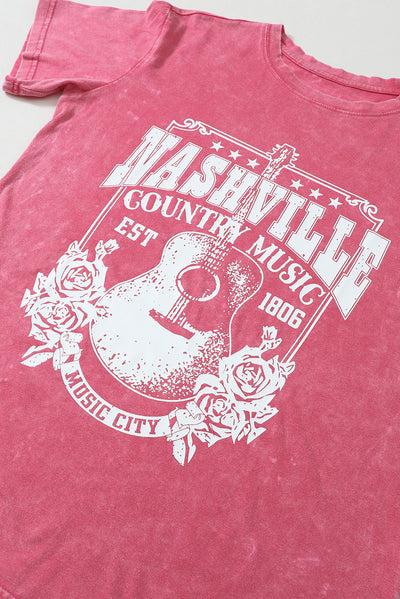 Fiery Red Nashville Music City Graphic Mineral Washed Tee