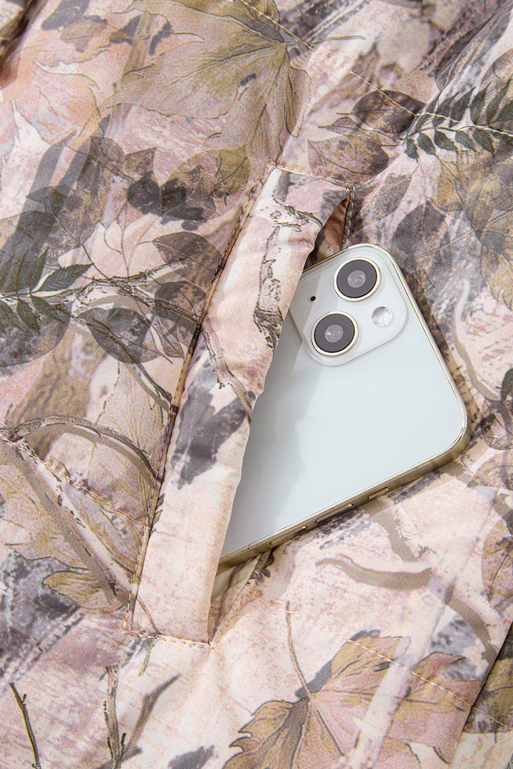 Brown Camo Leaf Print Winter Puffer Vest